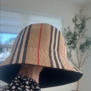 Burberry Beige Hat with Red and Black Stripes